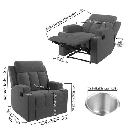 Ergorest Gray Recliner Armchair with Cupholders