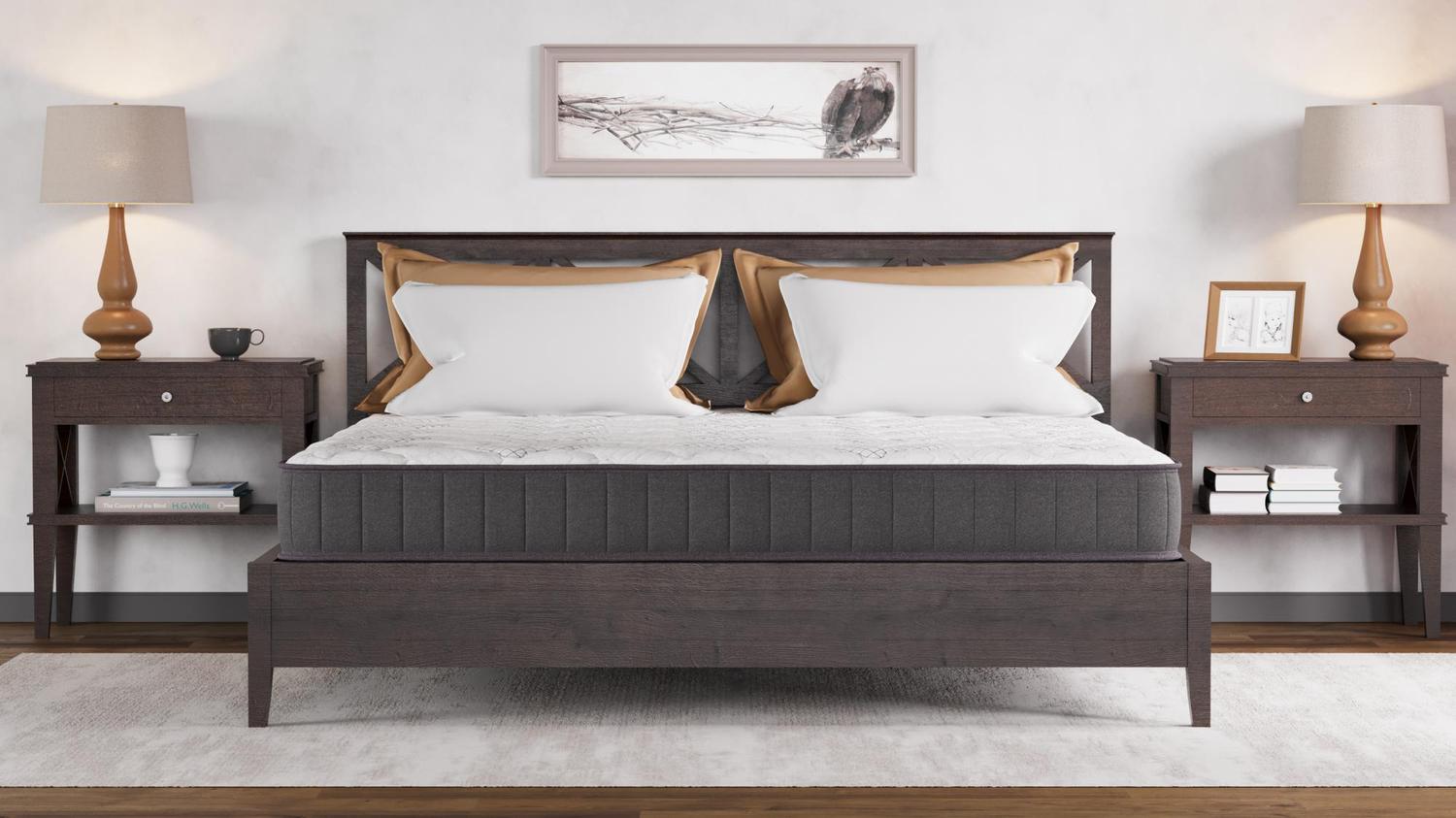 King , 9 inch , Firm , Hybrid Mattress with Pocket Coil core from Dulce Luxe by Ottomanson on a stand alone bed base.