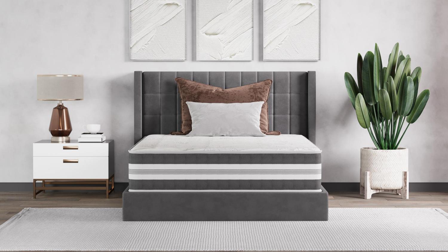 Full , 12 inch , Firm , Hybrid Mattress with Pocket Coil core from Dulce Deluxe by Ottomanson on a stand alone bed base.