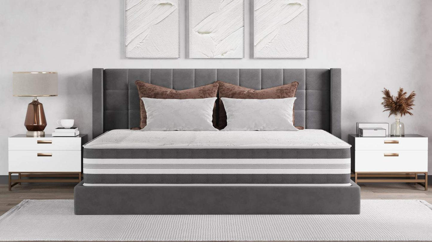 King, 12 inch , Firm , Hybrid Mattress with Pocket Coil core from Dulce Deluxe by Ottomanson on a stand alone bed base.